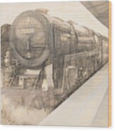 Br Class 7 Britannia Locomotive Vintage Sketch Wood Print