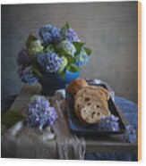 Bread And Hydrangea Wood Print