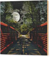 Bridge In The Moon Light Wood Print