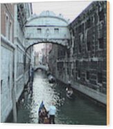 Bridge Of Sighs Venice Italy Canal Gondolas Unique Panoramic View Wood Print