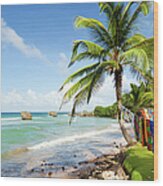 Bright Tranquil Beach In Barbados Wood Print