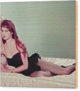 Brigitte Bardot Reclining On Bed Wood Print