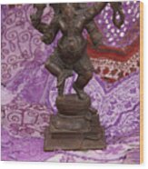 Bronze Ganesha Dancing, On Purple Wood Print
