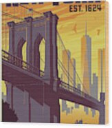 Brooklyn Bridge Poster - New York Vintage Wood Print