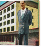Businessman In Front Of Building Wood Print