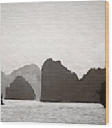 Bw Artistic Texture Ha Long Bay Vietnam Wood Print