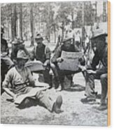 Camp Scene Where Solidiers Read Newspape Wood Print