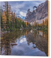 Canadian Rockies Fall Colors Larches Reflection Wood Print