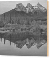Canmore Morning Pastels Black And White Wood Print