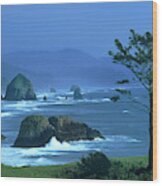 Cannon Beach And Haystack Rock Ecola State Beach Oregon Wood Print