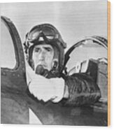Captain Ted Williams In Airplane Cockpit Wood Print