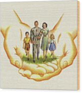 Caring Hands Holding A Family Wood Print