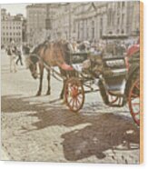 Carriage And Cobblestone Wood Print