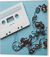 Cassette With Tangled Recording Tape Wood Print