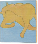 Cat In Yellow On Blue Wood Print