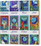 Cat Zodiac Astrological Signs Wood Print