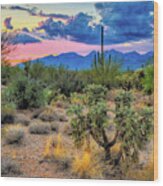 Catalina Mountains And Sonoran Desert Twilight Wood Print