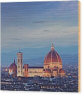 Cathedral Of Florence At Dusk Wood Print