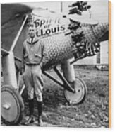 Charles Lindbergh Alongside The Spirit Wood Print