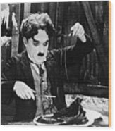 Charlie Chaplin In The Shoe-eating Wood Print