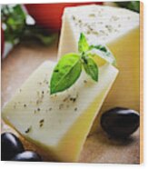 Cheese With Spices And Olives Wood Print