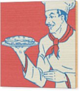 Chef Carrying A Plate Wood Print