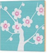 Cherry Blossoms On Tree Wood Print