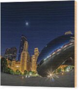 Chicago's Bean And Moon Wood Print