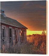 Chicken Coop Sunrise - Abandoned Stensby Homestead In Nd Wood Print
