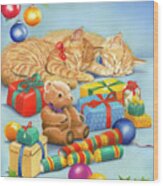 Christmas Kittens Wood Print
