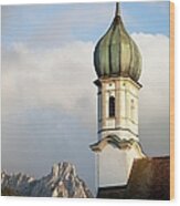 Church Bell Tower With A Mountain Peak Wood Print