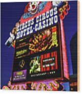 Circus Circus Casino Sign At Dawn From The South Wood Print