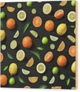 Citrus Fruits Pattern Background Wood Print