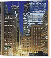 Cityscape Of Chicago At Night Wood Print