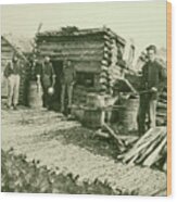 Civil War Camp Of The 6th N.y. Artillery At Brandy Station, Virginia, Showing Union Soldiers In Front Of Log Company Kitchen Wood Print