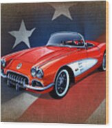 Classic Red Corvette C1 Wood Print