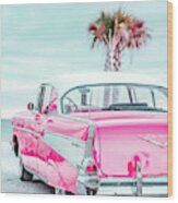 Classic Vintage Pink Chevy Bel Air Jap5 Wood Print