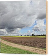 Cloudy Agricultural Landscape Wood Print