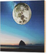 Coastal Moon Wood Print