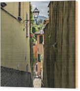 Cobblestoned Stairway Hugged By Homes - Gallivanting Around Famous Bellagio On Lake Como In Lombardy Wood Print