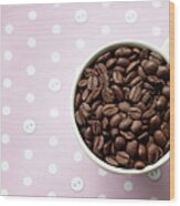 Coffee Beans In Cup On Pink And White Wood Print