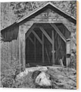Cold River Covered Bridge Black And White Wood Print