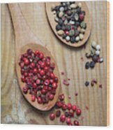 Collection Of Aromatic Herbal Spices Wood Print