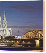 Cologne Cathedral And Rail Bridge Wood Print