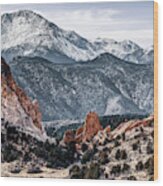 Colorado Springs Red Rock Landscape And Pikes Peak Wood Print