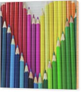 Colored Pencils Arranged In Heart Shape Wood Print