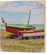 Colorful Boats On Beach Wood Print