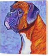 Devoted Guardian - Colorful Brindle Boxer Dog Wood Print