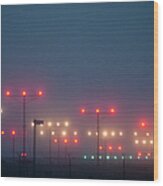 Colorful Fogbound Landing Lights Guide Wood Print