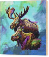 Colorful Moose Wood Print
